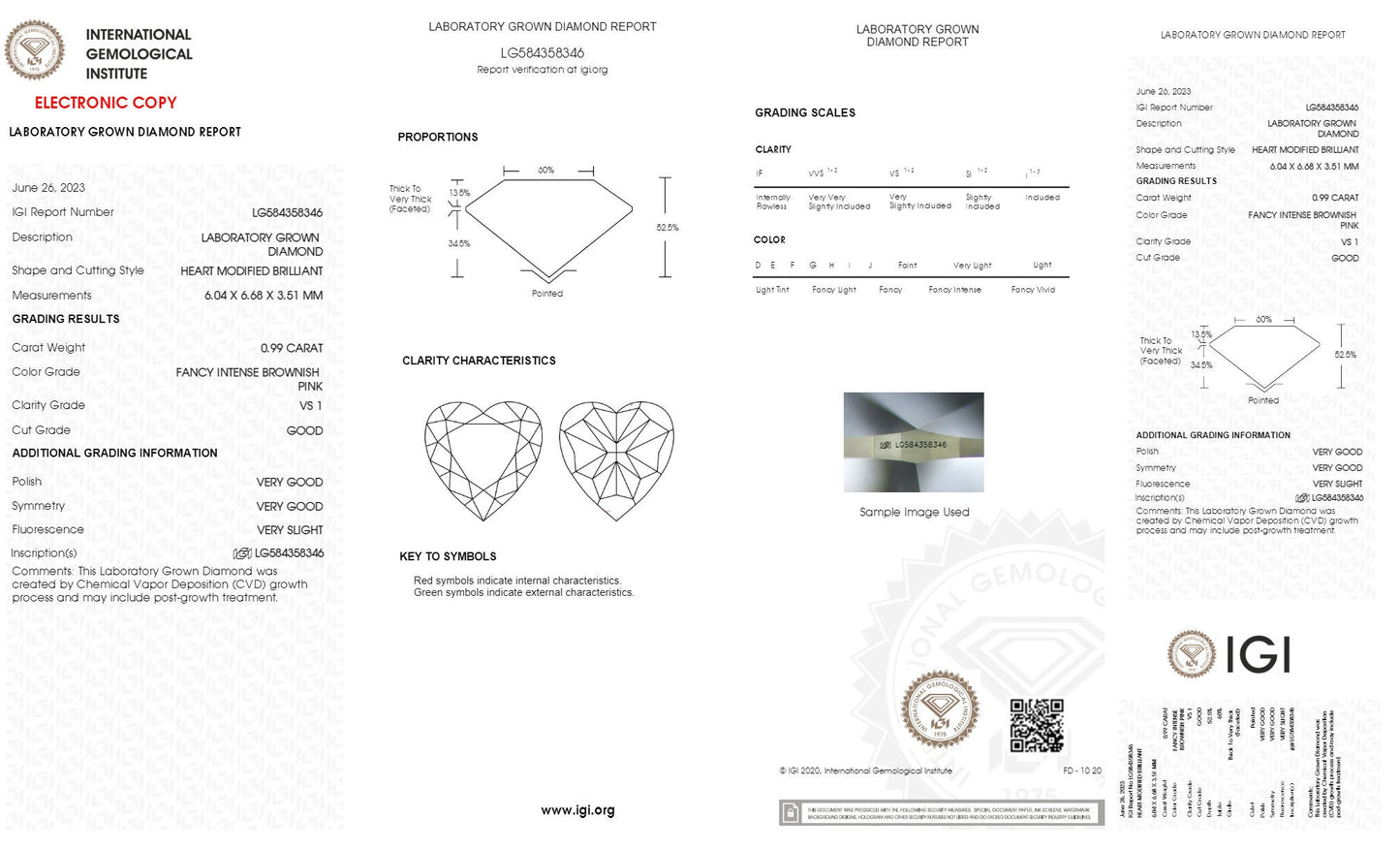 IGI certified 0.99ct Heart Cut Fancy Intense Brownish Pink Lab Diamond/Pink Diamond for Engagement Ring/Affordable Diamond/ April birthstone