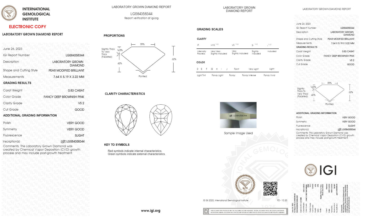 IGI certified 0.83ct Pear Shape Fancy Deep Brownish Pink Lab Grown Diamond/ Pink Diamond for Ring/ Affordable Pink Diamond/April birthstone