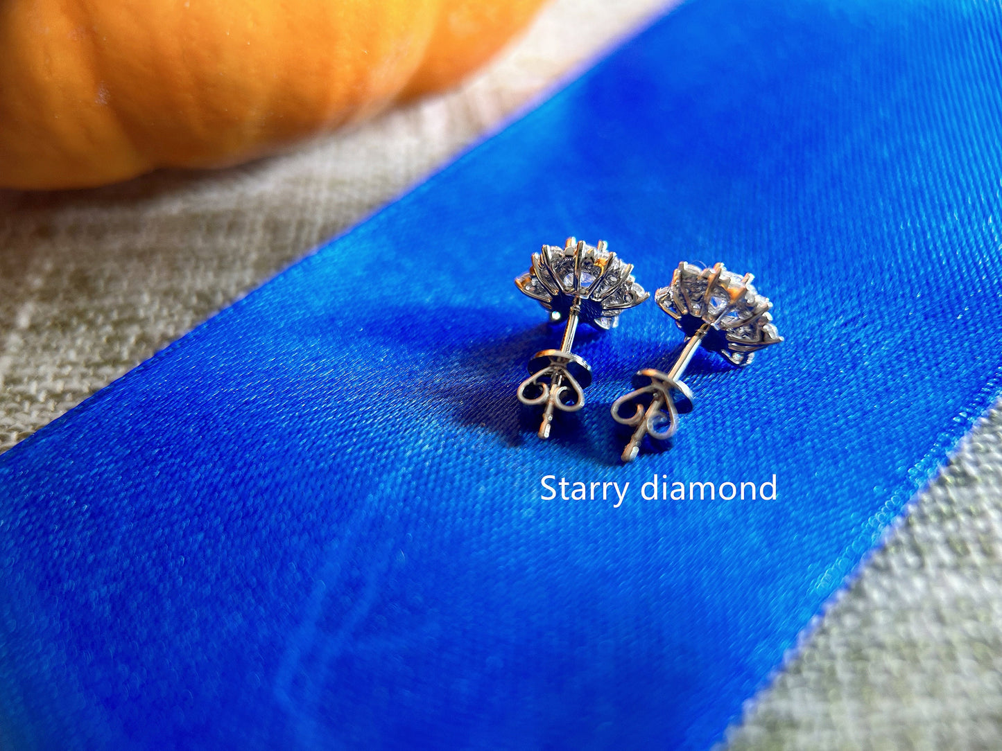 One pair 0.8ct (total) White Lab Diamond Stud Earrings /18K solid gold Colorless Diamond Earrings /Star Halo diamond earrings