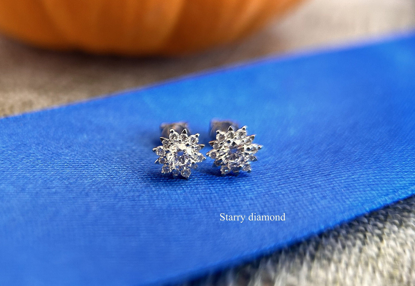 One pair 0.6ct (total) White Lab Diamond Stud Earrings /18K solid gold Colorless Diamond Earrings /Star Halo diamond earrings