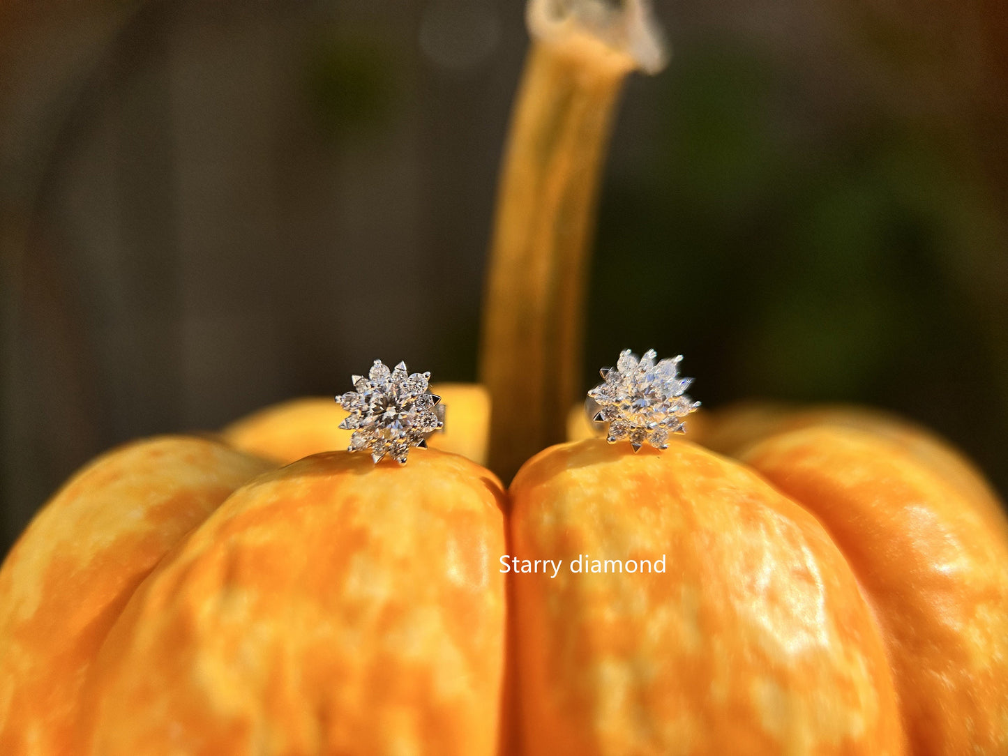One pair 0.6ct (total) White Lab Diamond Stud Earrings /18K solid gold Colorless Diamond Earrings /Star Halo diamond earrings