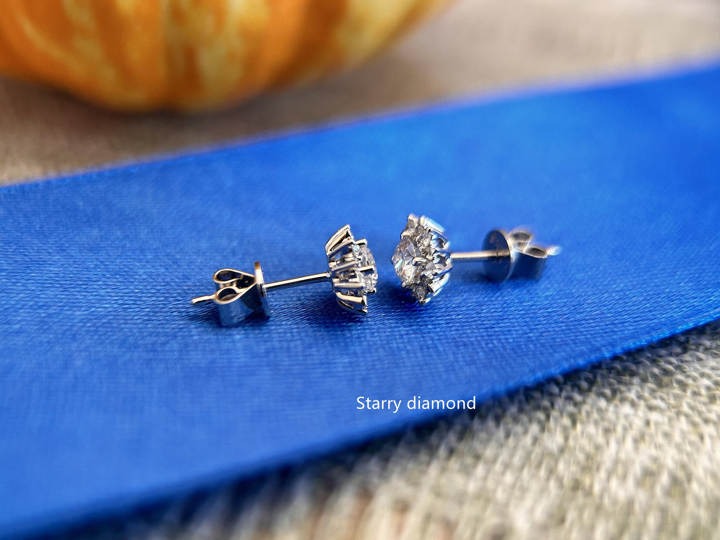 One pair 0.6ct (total) White Lab Diamond Stud Earrings /18K solid gold Colorless Diamond Earrings /Star Halo diamond earrings