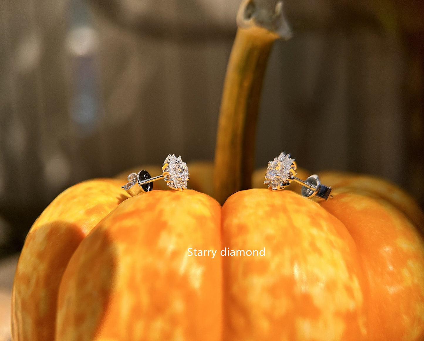 One pair 0.6ct (total) White Lab Diamond Stud Earrings /18K solid gold Colorless Diamond Earrings /Star Halo diamond earrings