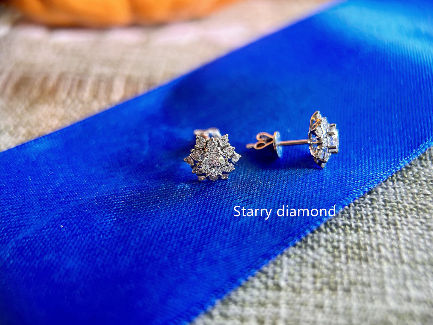 One pair 0.8ct (total) White Lab Diamond Stud Earrings /18K solid gold Colorless Diamond Earrings /Star Halo diamond earrings