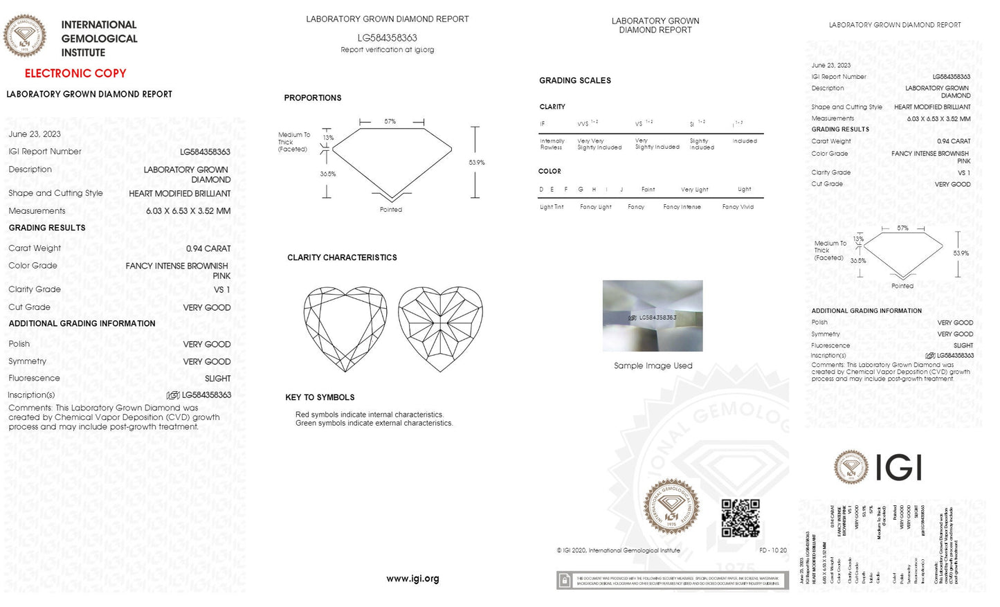 IGI certified 0.94ct Heart Cut Fancy Intense Brownish Pink Lab Diamond/Pink Diamond for Engagement Ring/Affordable Diamond/ April birthstone