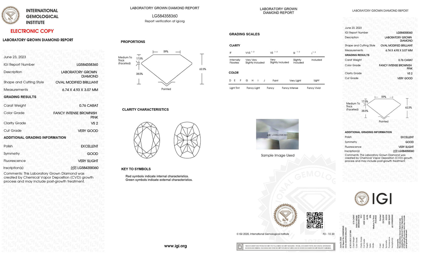 IGI certified 0.76ct Oval Cut Fancy Intense Brownish Pink Lab Grown Diamond/ Pink Diamond for Ring/ Affordable Pink Diamond/April birthstone