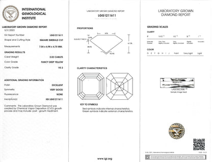 IGI certified 2.02CT Asscher Cut Fancy Deep Yellow Loose Diamond/ Lab Grown Diamond Ring/Affordable Color Diamonds/ April Birthstone
