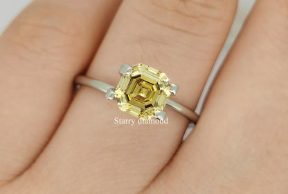 IGI certified 2.02CT Asscher Cut Fancy Deep Yellow Loose Diamond/ Lab Grown Diamond Ring/Affordable Color Diamonds/ April Birthstone