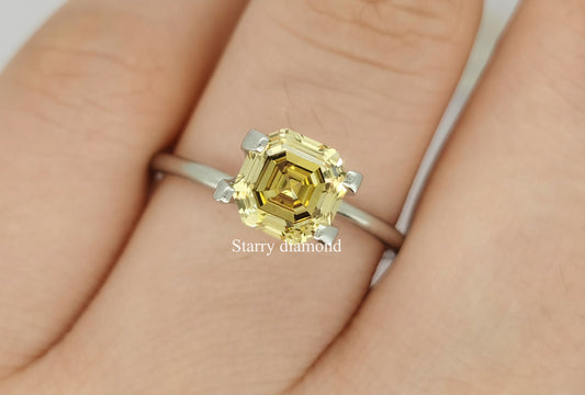 IGI certified 2.02CT Asscher Cut Fancy Deep Yellow Loose Diamond/ Lab Grown Diamond Ring/Affordable Color Diamonds/ April Birthstone