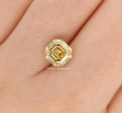 IGI certified 2.02CT Asscher Cut Fancy Deep Yellow Loose Diamond/ Lab Grown Diamond Ring/Affordable Color Diamonds/ April Birthstone