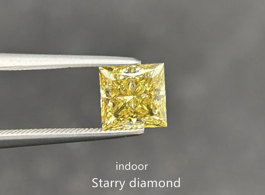 IGI Certified 1.61ct Princess Cut Fancy Vivid Greenish Yellow Lab Grown Diamond /Yellow Diamond for Engagement Ring/Affordable Diamond