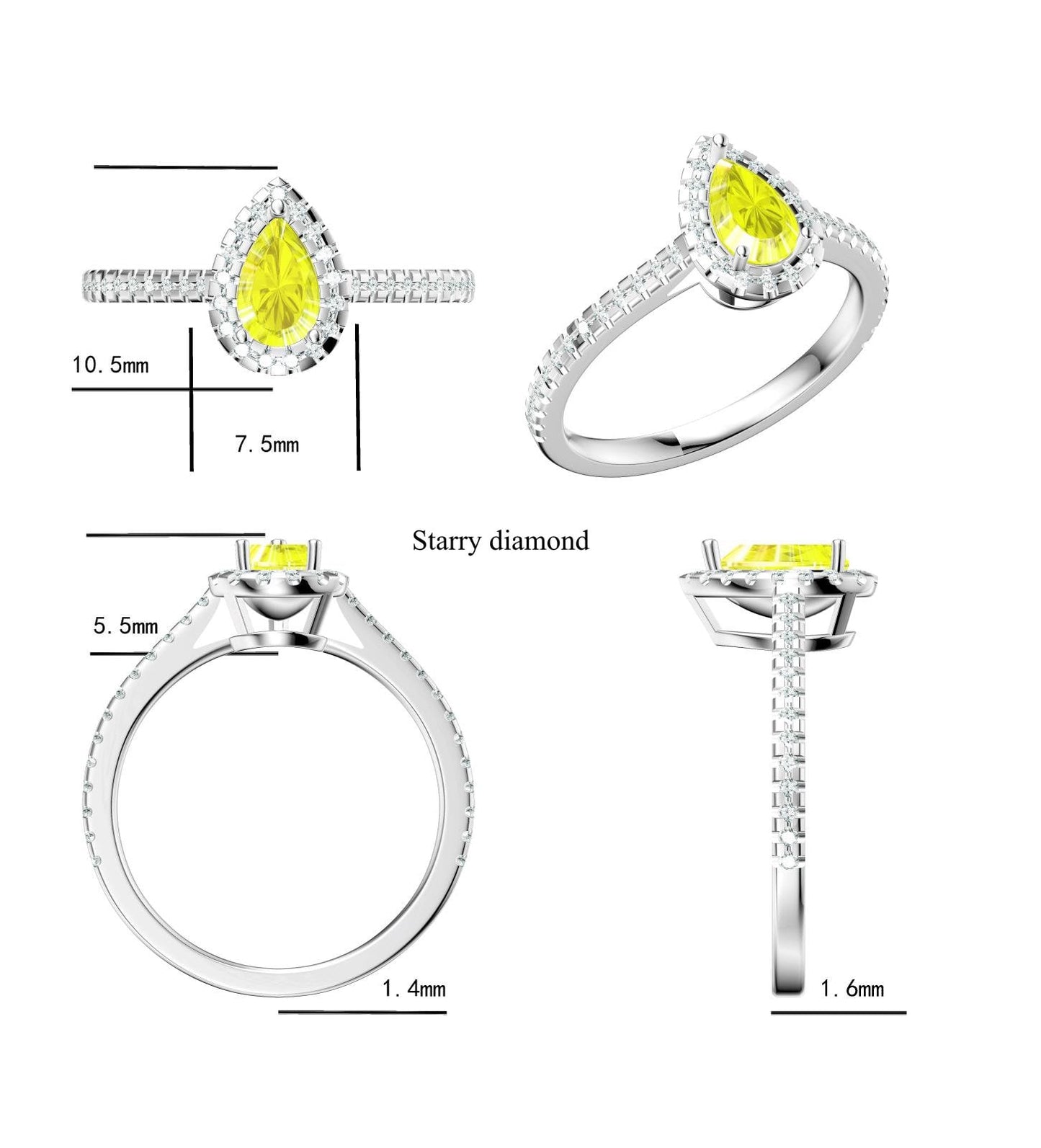 14K Solid Gold Pear Cut Fancy Yellow Lab Diamond Engagement Ring /Halo Diamond Wedding Ring /Affordable Color Diamond Jewelry /Gift for her