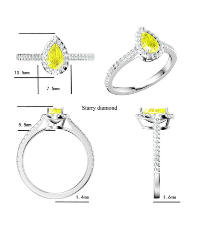 14K Solid Gold Pear Cut Fancy Yellow Lab Diamond Engagement Ring /Halo Diamond Wedding Ring /Affordable Color Diamond Jewelry /Gift for her