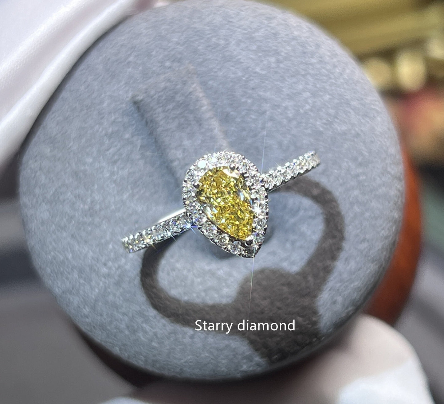 14K Solid Gold Pear Cut Fancy Yellow Lab Diamond Engagement Ring /Halo Diamond Wedding Ring /Affordable Color Diamond Jewelry /Gift for her