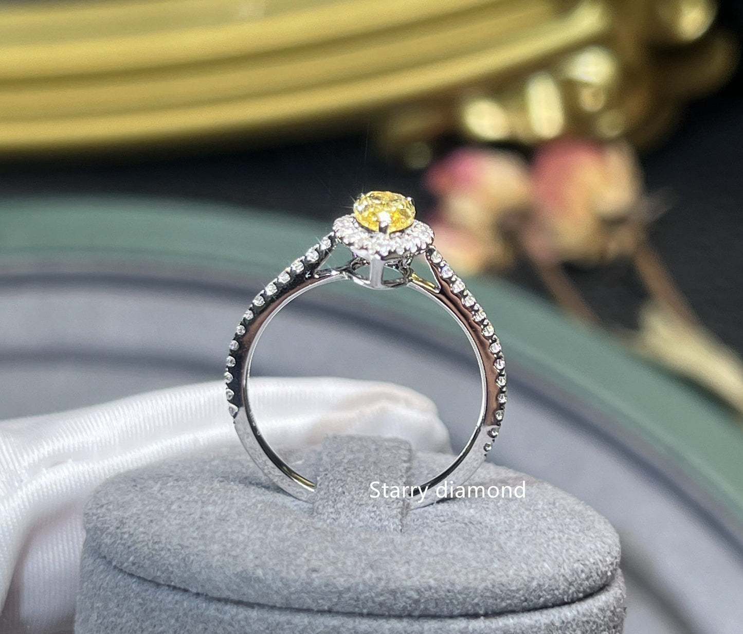 14K Solid Gold Pear Cut Fancy Yellow Lab Diamond Engagement Ring /Halo Diamond Wedding Ring /Affordable Color Diamond Jewelry /Gift for her