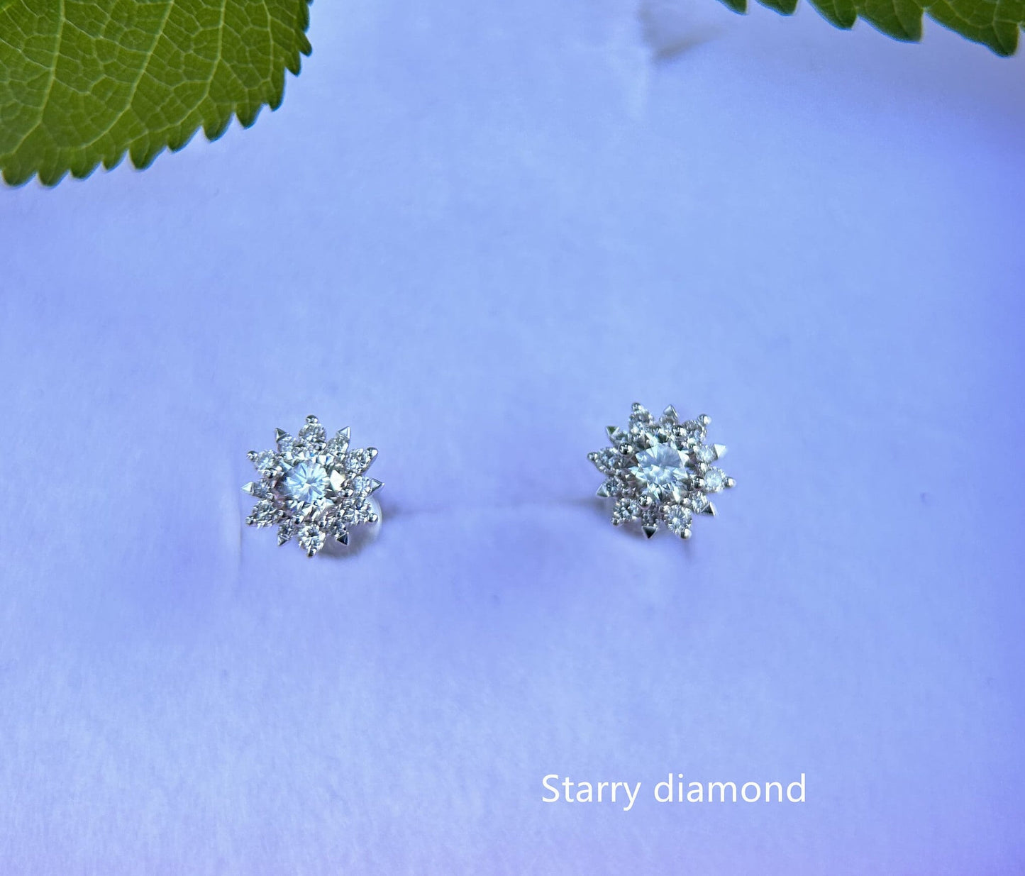 18K solid gold Lab Diamond Stud Earrings /One pair Colorless Diamond Earrings /Star Halo diamond earrings