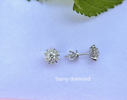 18K solid gold Lab Diamond Stud Earrings /One pair Colorless Diamond Earrings /Star Halo diamond earrings