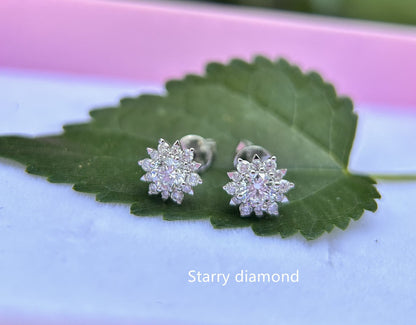 18K solid gold Lab Diamond Stud Earrings /One pair Colorless Diamond Earrings /Star Halo diamond earrings