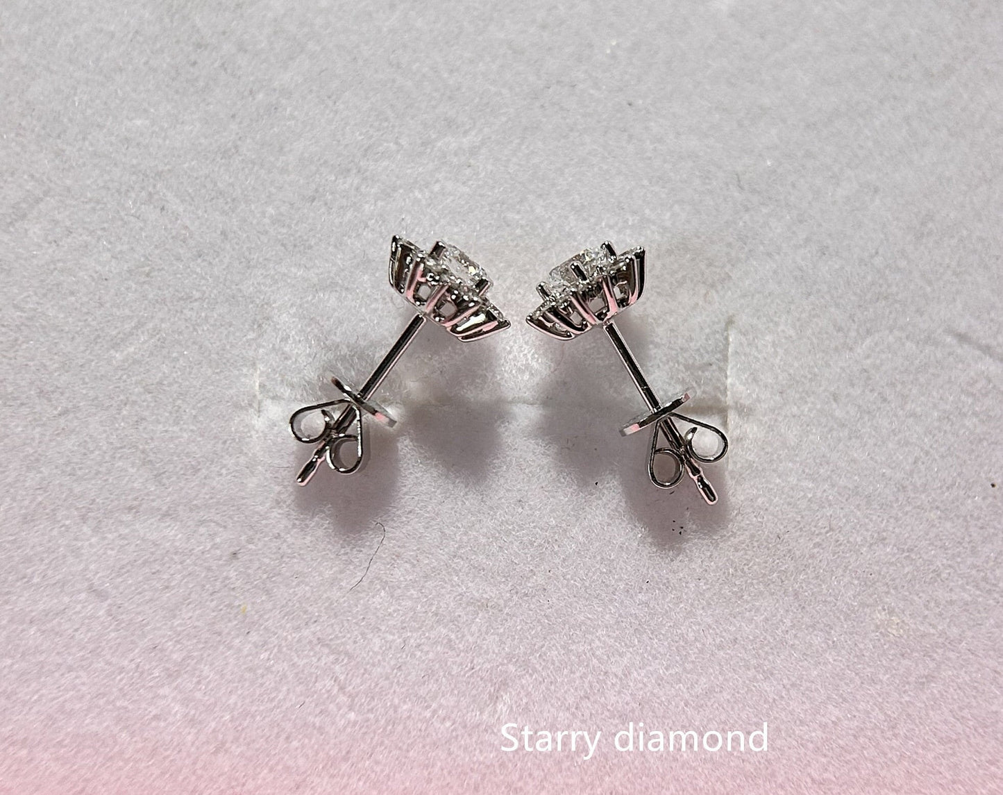 18K solid gold Lab Diamond Stud Earrings /One pair Colorless Diamond Earrings /Star Halo diamond earrings