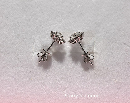 18K solid gold Lab Diamond Stud Earrings /One pair Colorless Diamond Earrings /Star Halo diamond earrings