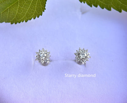 18K solid gold Lab Diamond Stud Earrings /One pair Colorless Diamond Earrings /Star Halo diamond earrings