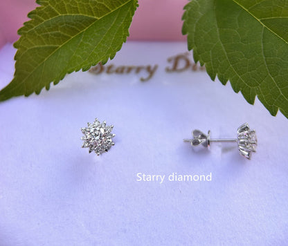 18K solid gold Lab Diamond Stud Earrings /One pair Colorless Diamond Earrings /Star Halo diamond earrings