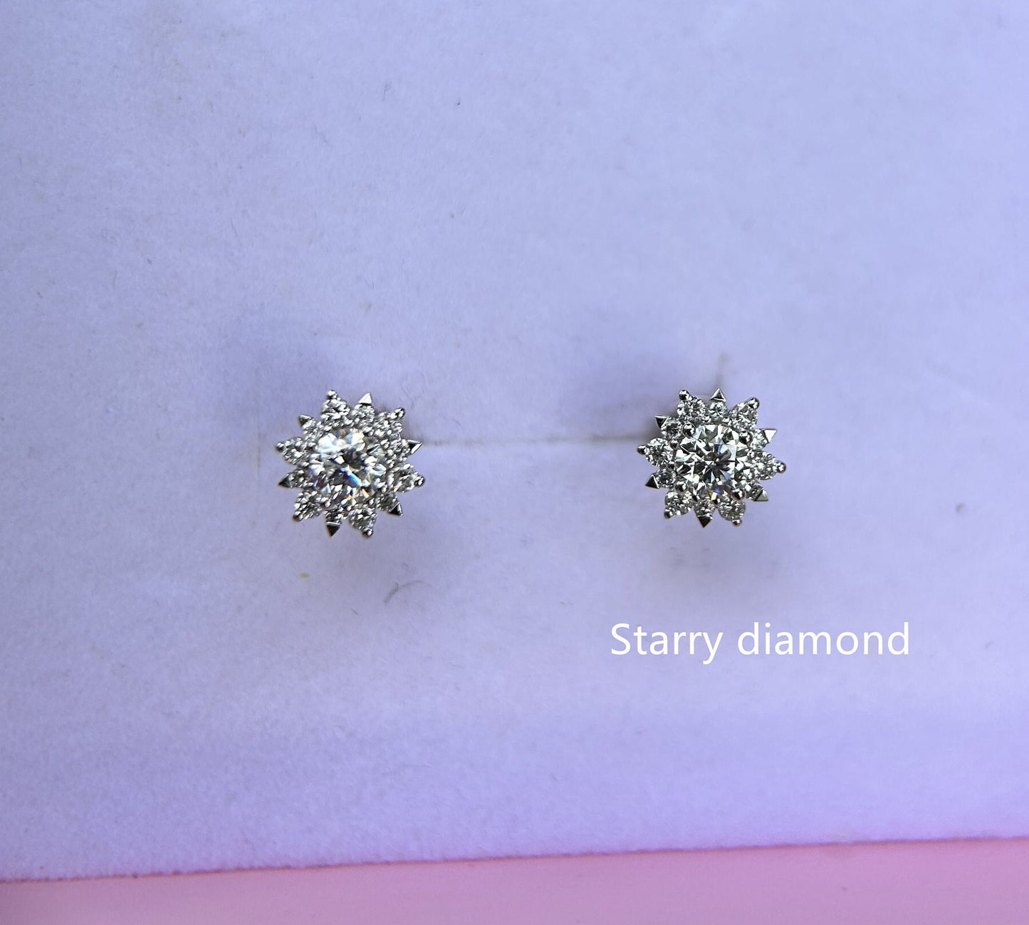 18K solid gold Lab Diamond Stud Earrings /One pair Colorless Diamond Earrings /Star Halo diamond earrings