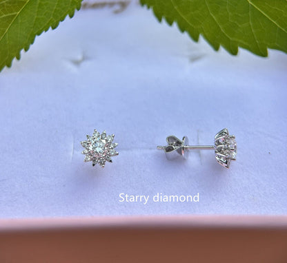 18K solid gold Lab Diamond Stud Earrings /One pair Colorless Diamond Earrings /Star Halo diamond earrings