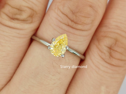 1.0ct Pear Shape Cut Fancy Yellow Lab Grown Diamond/ Lab Yellow Diamond Ring/Affordable Colored Diamonds/ April Birthstone