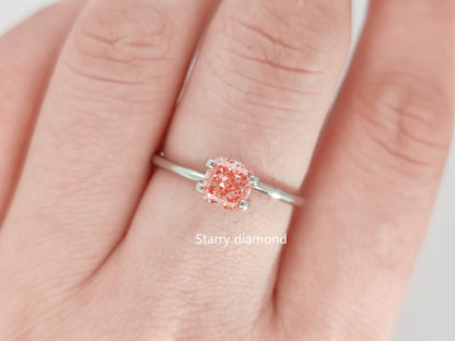 0.95 Cushion Cut Fancy Intense Orange Pink Lab Diamond /Pink Diamond for Engagement Ring /Affordable Diamond /April birthstone