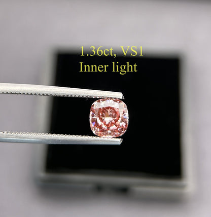 IGI certified 1.36ct Cushion Fancy Intense Pink Lab Diamond/ Lab Pink Diamond for Engagement Ring/Affordable Diamond/ April birthstone