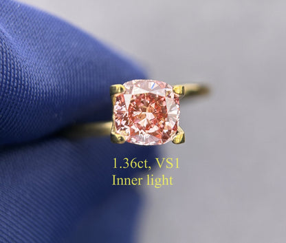 IGI certified 1.36ct Cushion Fancy Intense Pink Lab Diamond/ Lab Pink Diamond for Engagement Ring/Affordable Diamond/ April birthstone