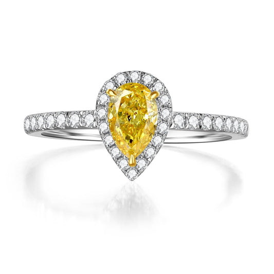 14K Solid Gold Lab Yellow Diamond Engagement Ring /Halo Diamond Wedding Ring /Affordable Color Diamond Jewelry /Gift for her