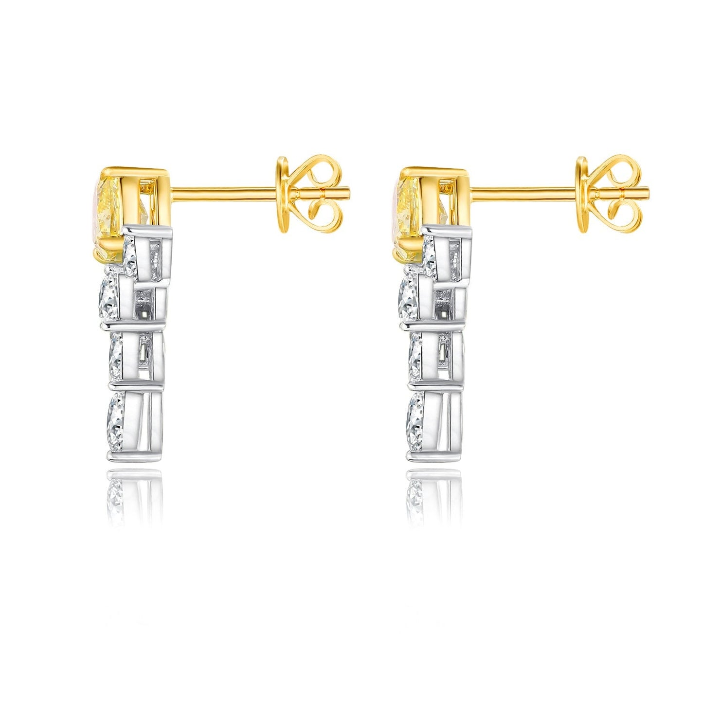 14K solid gold Lab Yellow Diamond Earrings /One pair Colorless Diamond Earrings /Star Halo diamond earrings