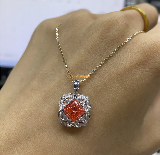 Customized 14K white gold pink diamond pendant setting| Custom design pendant necklace