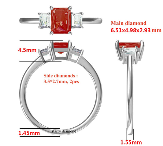 custom design 3-stone diamond engagement ring, 18K solid gold custom design lab pink diamond ring