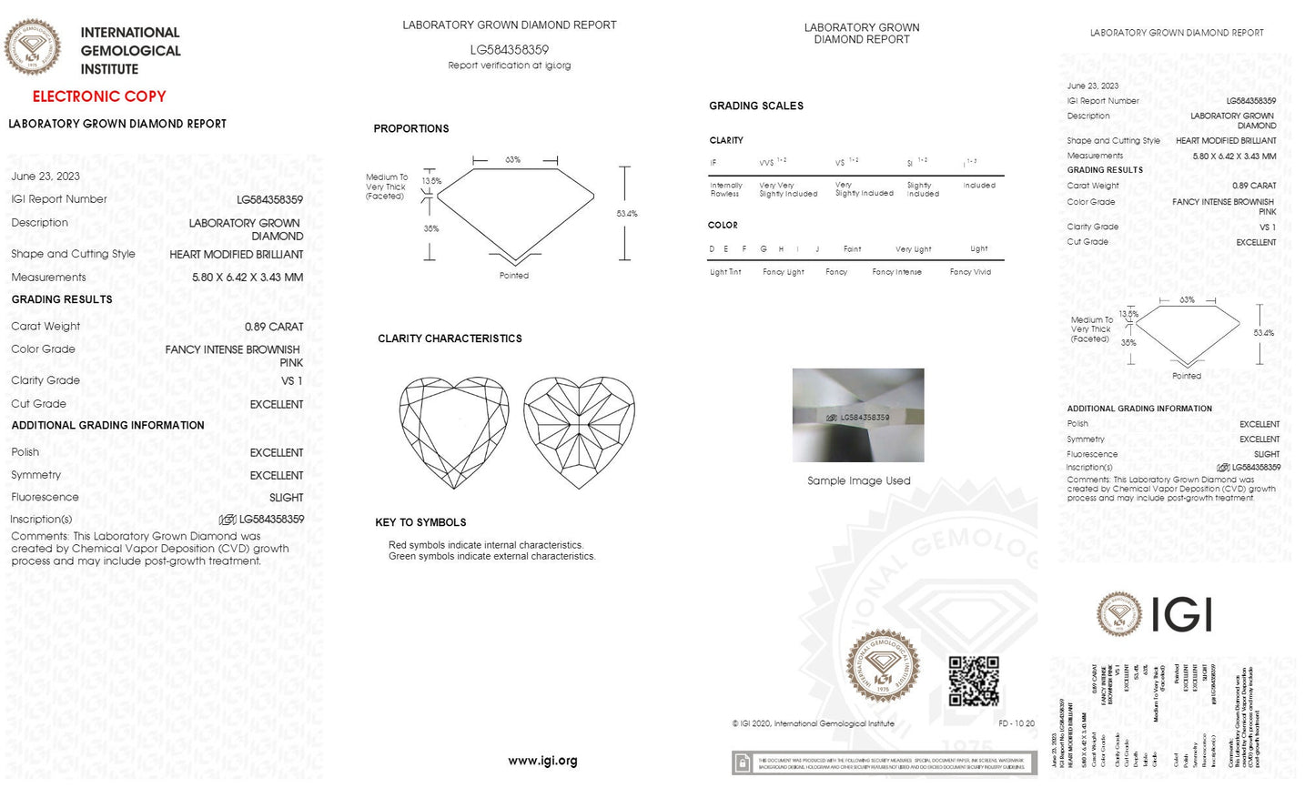 IGI certified 0.89ct Heart Cut Fancy Intense Brownish Pink Lab Diamond/Pink Diamond for Engagement Ring/Affordable Diamond/ April birthstone